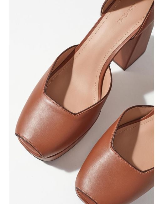 & Other Stories Pink Leather Platform Heeled Sandals