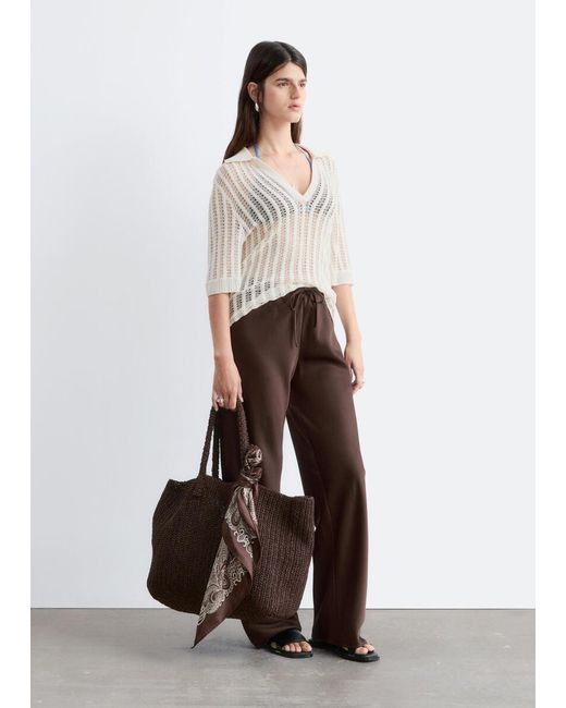 & Other Stories Brown Satin Pull-On Trousers