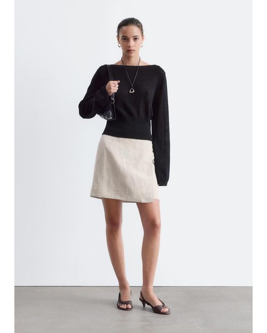 & Other Stories Blue Rolled Edge Boat-Neck Top