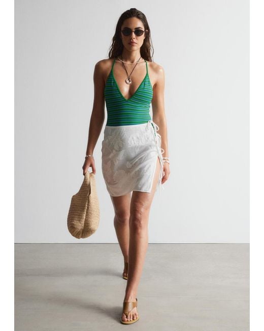 & Other Stories Green Cross-Back V-Neck Swimsuit
