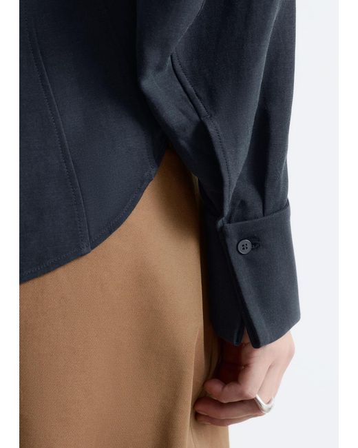 & Other Stories Black Balloon-Sleeved Tapered Shirt