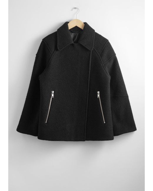 & Other Stories Black Biker Wool Jacket