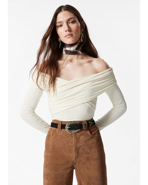 & Other Stories Natural Ruched Off-Shoulder Top