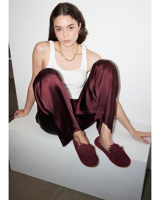 & Other Stories Brown Pompom Suede Loafers