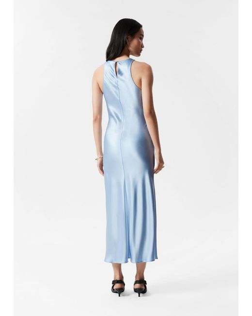 & Other Stories Blue Sleeveless Satin Midi Dress