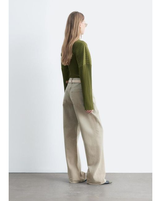 & Other Stories Green Ribbed Mock-Neck Jumper