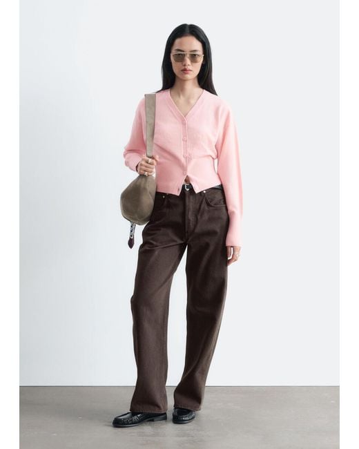& Other Stories Pink Wool Corset Rib Cardigan