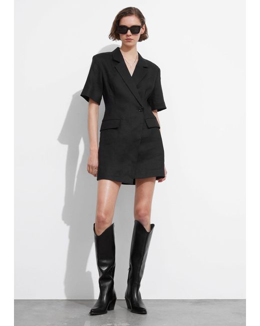 & Other Stories Black Mini-Leinenkleid Im Blazer-Stil