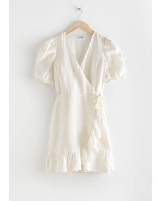 & Other Stories White Puff Sleeve Wrap Mini Dress