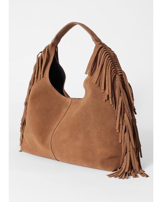 & Other Stories Brown Fringed Suede Tote Bag