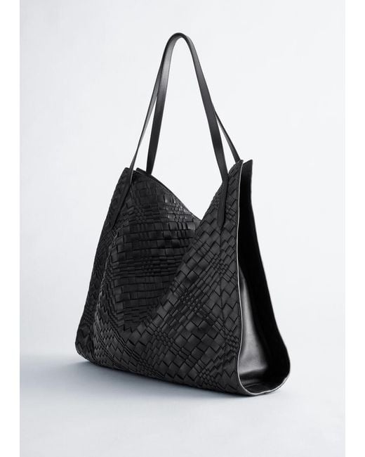 & Other Stories Black Open Braided Leather Tote
