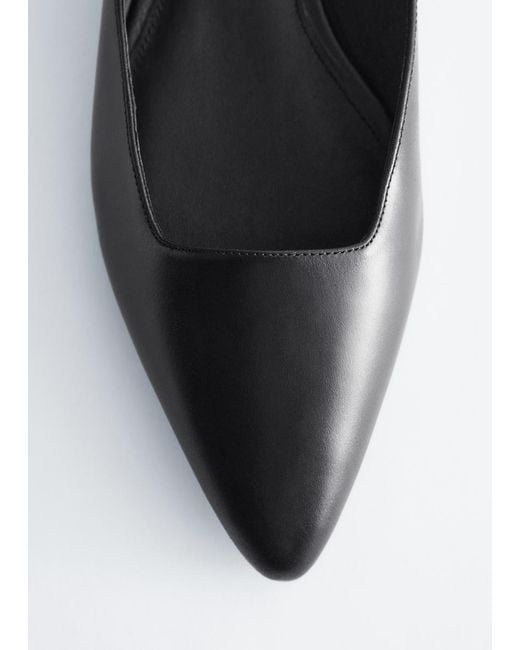 & Other Stories Black Leather Cross-Strap Ballet Flats