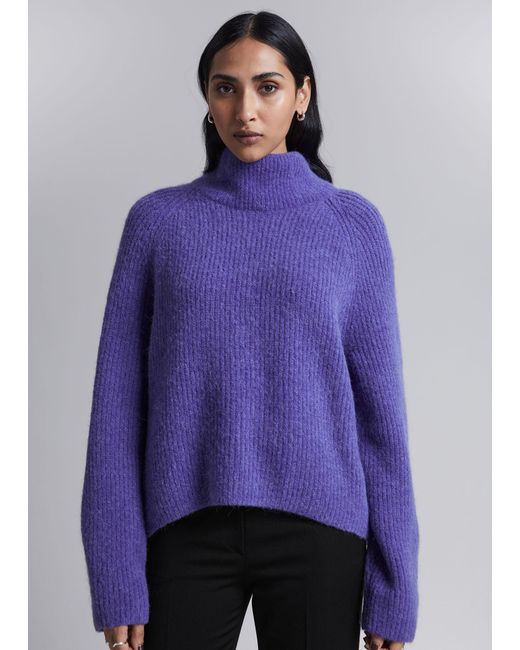 & Other Stories Purple Knitted Mock Neck Jumper