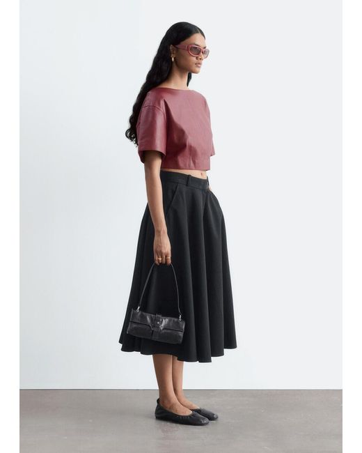 & Other Stories Red Tie-Back Leather Top
