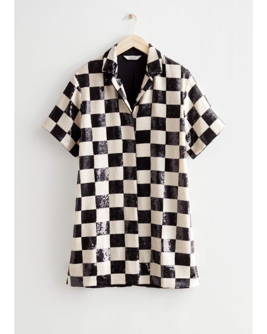 & Other Stories Black Checkered Sequin Mini Dress
