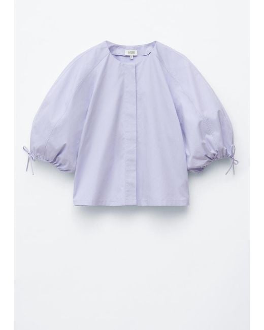 & Other Stories Blue Volume-Sleeve Cotton Blouse