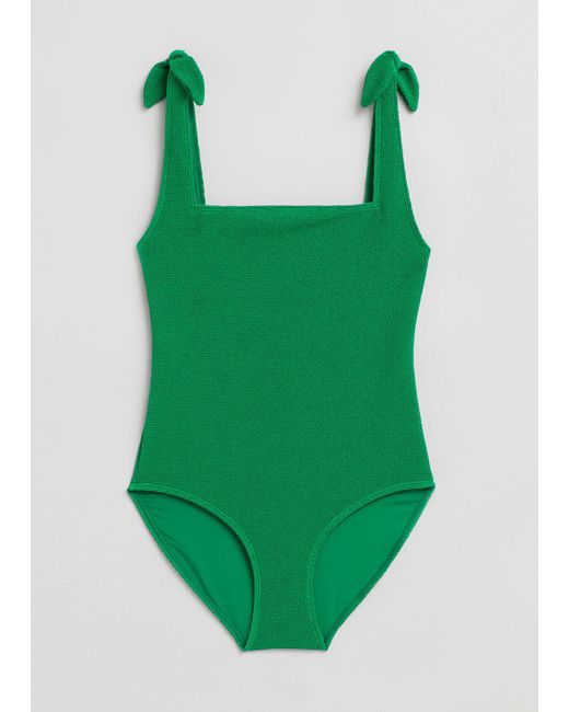 & Other Stories Green Textured Bow Tie Swimsuit