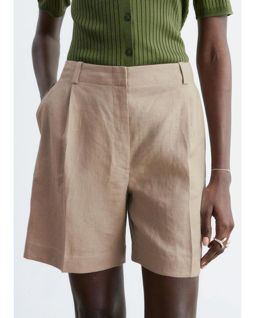 & Other Stories Natural Tailored Linen Shorts