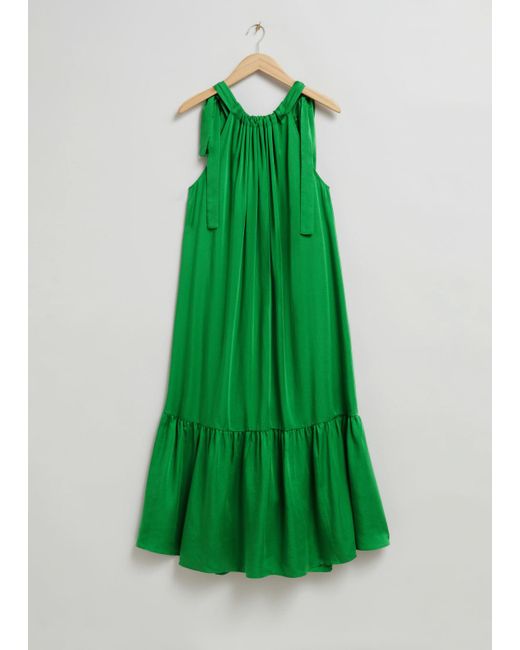& Other Stories Green Gathered Sleeveless Midi Dress