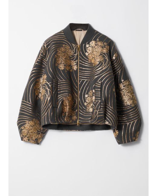 & Other Stories Black Metallic Wool Bomber Jacket