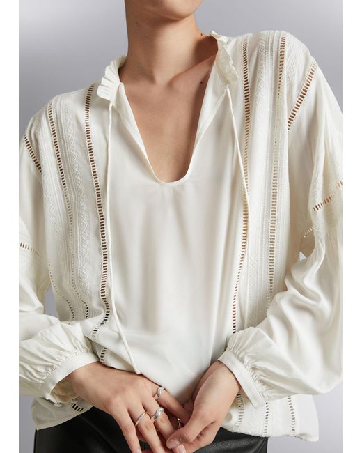 & Other Stories White Relaxed Embroidery Blouse