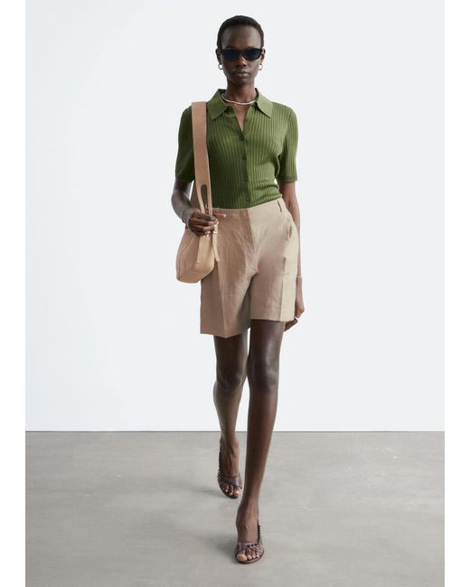 & Other Stories Natural Tailored Linen Shorts