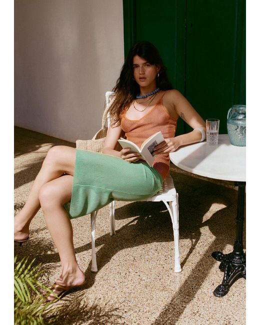 & Other Stories Green Rib-Knit Midi Skirt