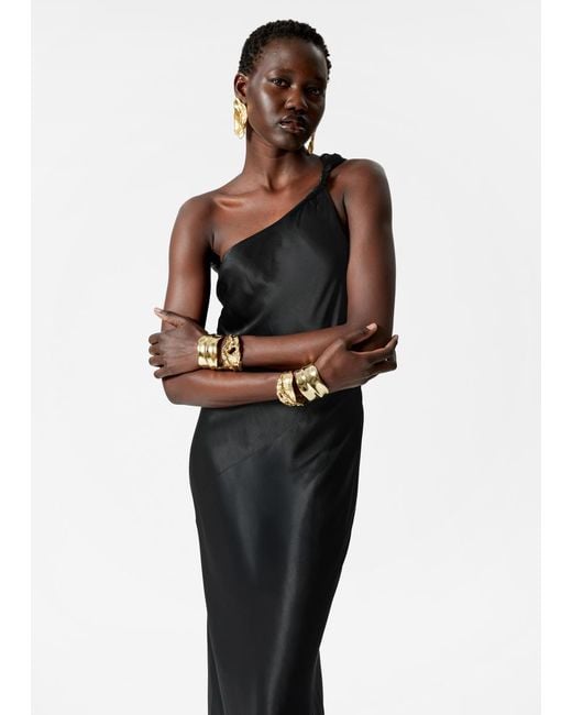& Other Stories White One-Shoulder Satin Midi Dress