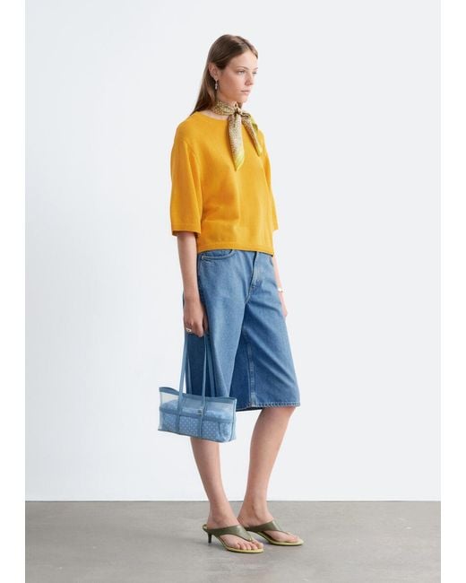& Other Stories Blue Knitted Cotton T-Shirt