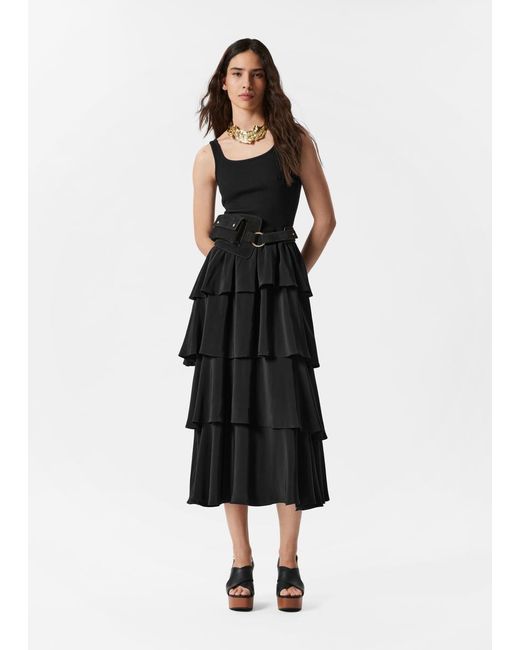 & Other Stories Black Ruffle Midi Dress