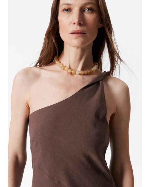 & Other Stories Brown One-Shoulder Midi Dress