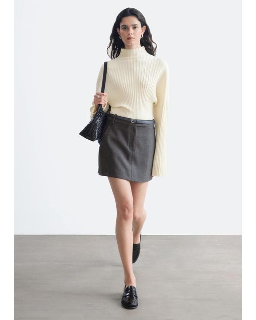 & Other Stories White Ribbed Mock-Neck Jumper