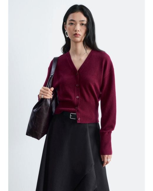 & Other Stories Red Wool Corset Rib Cardigan
