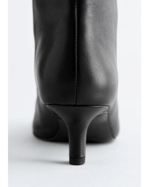 & Other Stories Black Kitten Heel Leather Knee Boots