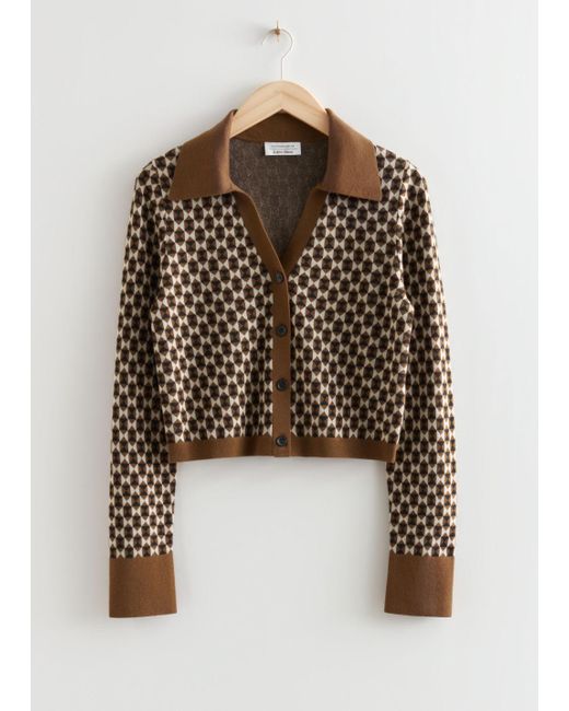 & Other Stories Wool Collared Jacquard Knit Cardigan in Beige (Natural