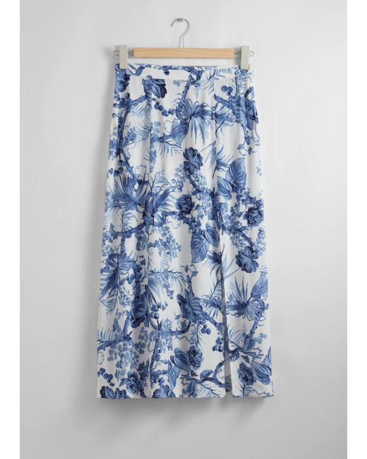 & Other Stories Blue Side Slit Midi Skirt
