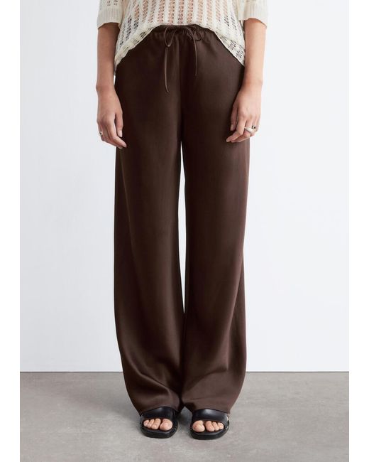 & Other Stories Brown Satin Pull-On Trousers