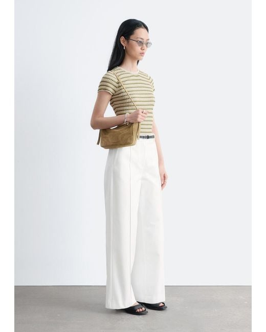 & Other Stories White Striped Rib-Knit T-Shirt