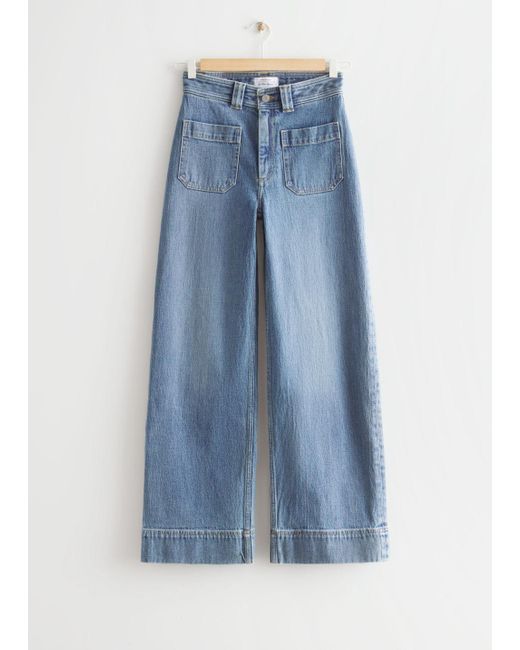 & Other Stories Blue Wide Leg Patch Pocket Jeans