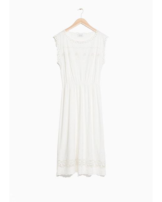 & Other Stories White Broderie Anglaise Midi Dress