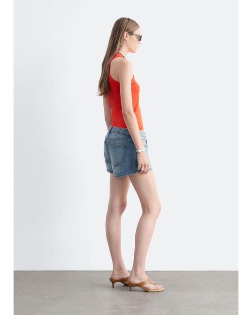 & Other Stories Red Low-Waist Denim Mini Shorts