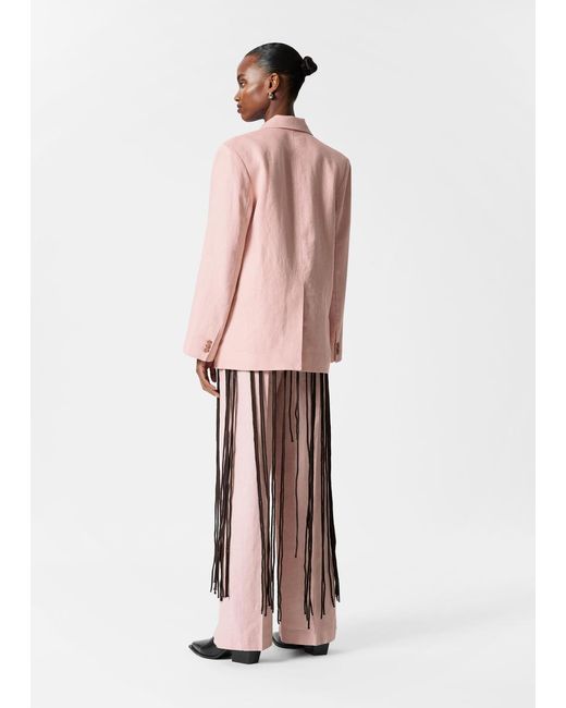 & Other Stories Pink Single-Breasted Linen Blazer