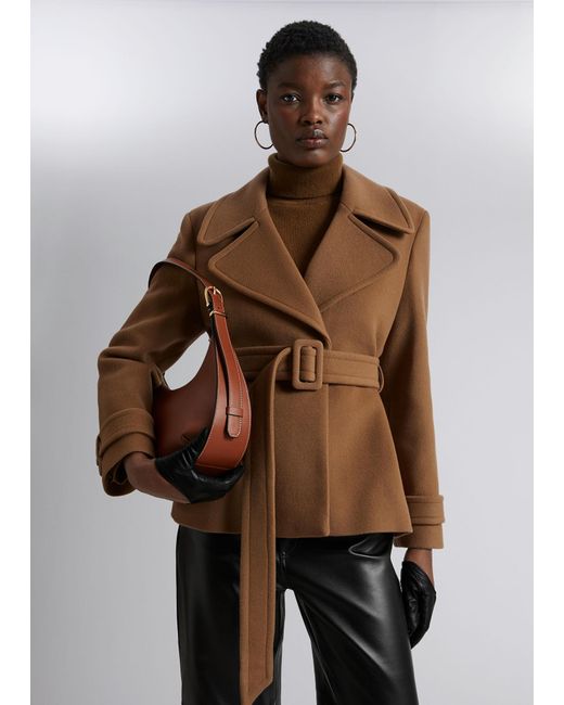 & Other Stories Brown Belted Wool Jacket