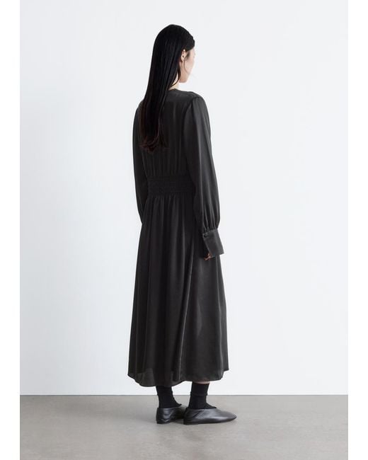 & Other Stories White Satin Midi Shirt Dress
