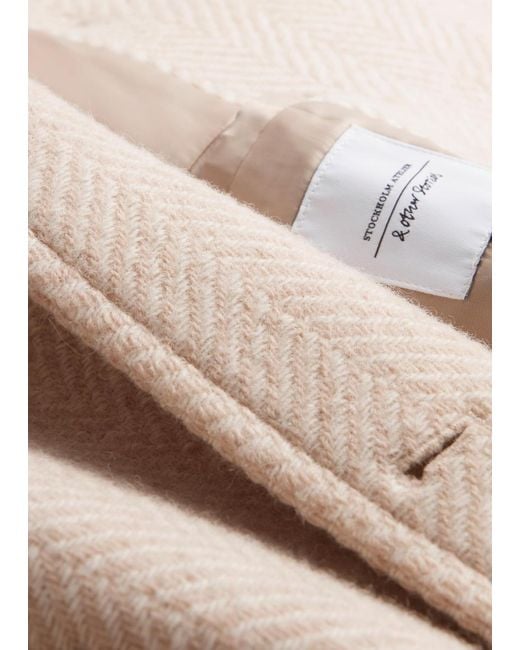 & Other Stories Natural Single-Breasted Mid-Length Wool Coat