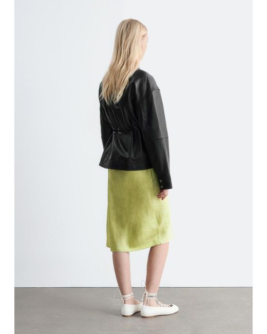 & Other Stories Black Drawstring-Waist Leather Jacket