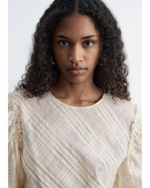 & Other Stories Natural Balloon-Sleeve Jacquard Blouse