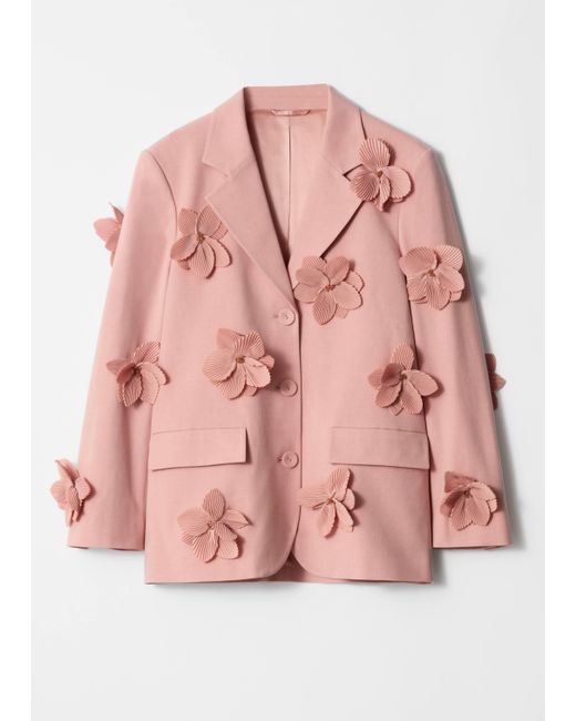 & Other Stories Pink Floral-Appliqué Blazer
