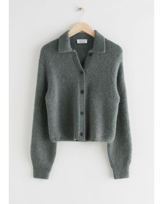 & Other Stories Gray Collared Alpaca Blend Cardigan