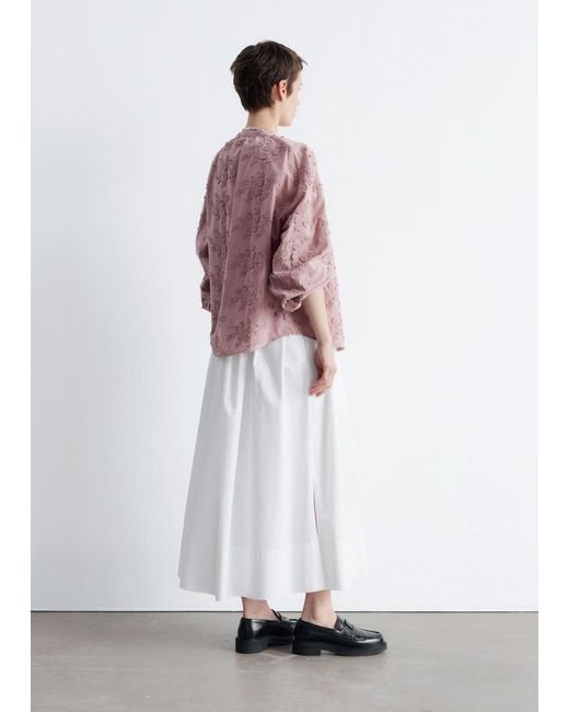& Other Stories Pink Voluminous Floral-Appliqué Blouse